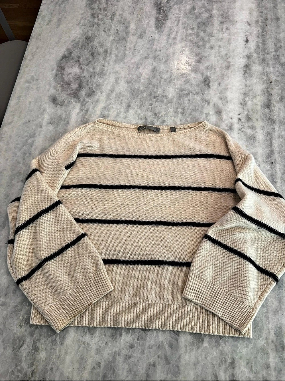 Vince Striped Crewneck Sweater in Beige & Black Size Small Like Ne